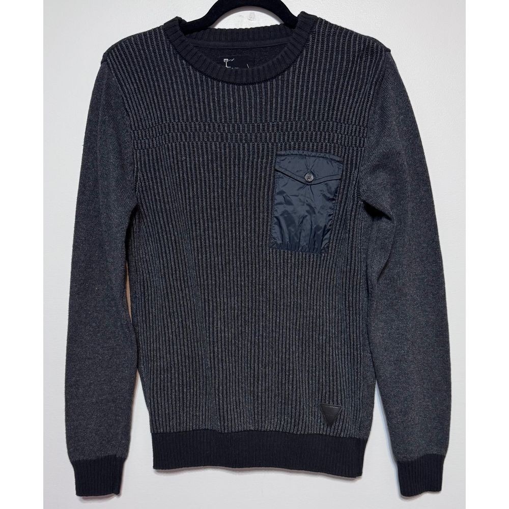 Y2K Men's Charcoal Utility Knit Sweater Small Grunge Streetwear Hip-Hop Vibe